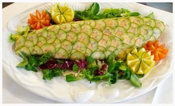 Emerald Catering salmon with cucumber gills 
